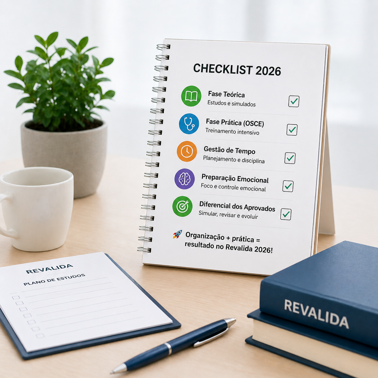 Médico com checklist de preparação para o Revalida 2026